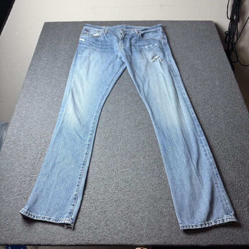 Polo Ralph Lauren Varick Slim Straight Jeans Selvedge Mens 34x32 Light Wash Blue